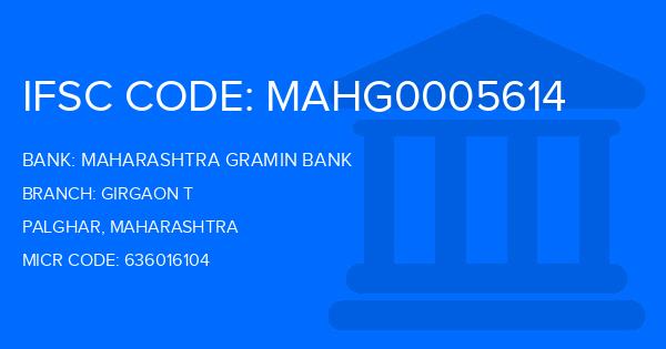 Maharashtra Gramin Bank (MGB) Girgaon T Branch IFSC Code