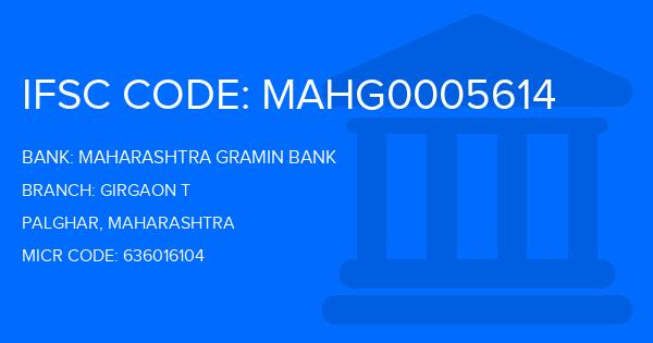 Maharashtra Gramin Bank (MGB) Girgaon T Branch IFSC Code