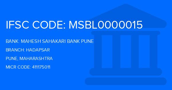 Mahesh Sahakari Bank Pune Hadapsar Branch IFSC Code