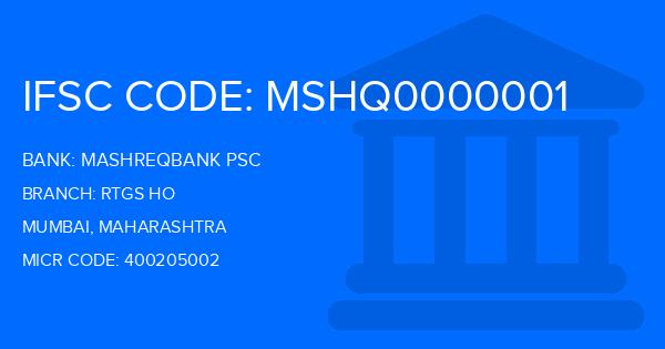 Mashreqbank Psc Rtgs Ho Branch IFSC Code