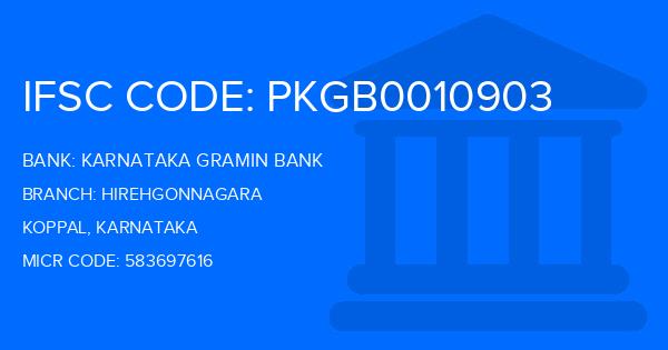 Karnataka Gramin Bank Hirehgonnagara Branch IFSC Code