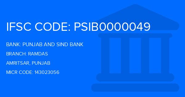Punjab And Sind Bank (PSB) Ramdas Branch IFSC Code