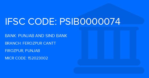 Punjab And Sind Bank (PSB) Ferozpur Cantt Branch IFSC Code
