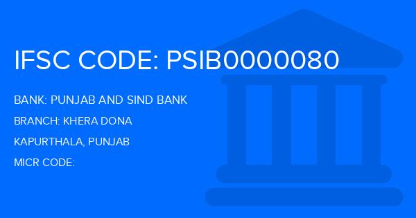 Punjab And Sind Bank (PSB) Khera Dona Branch IFSC Code