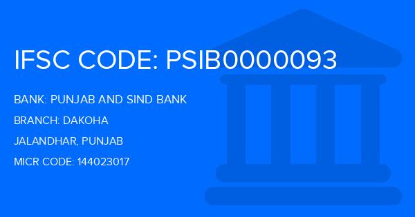 Punjab And Sind Bank (PSB) Dakoha Branch IFSC Code