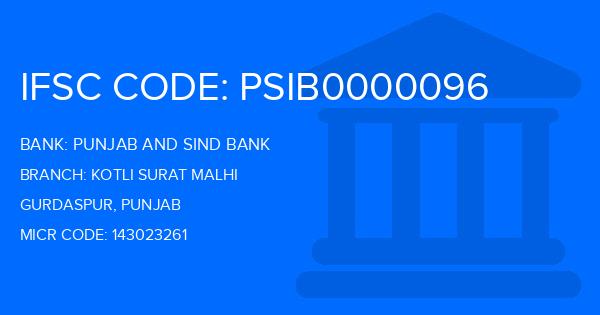 Punjab And Sind Bank (PSB) Kotli Surat Malhi Branch IFSC Code