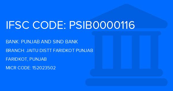 Punjab And Sind Bank (PSB) Jaitu Distt Faridkot Punjab Branch IFSC Code