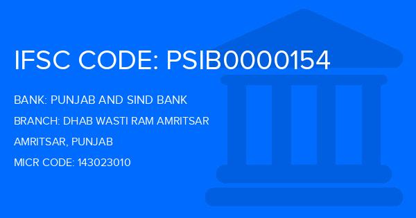Punjab And Sind Bank (PSB) Dhab Wasti Ram Amritsar Branch IFSC Code