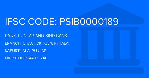 Punjab And Sind Bank (PSB) Chachoki Kapurthala Branch IFSC Code