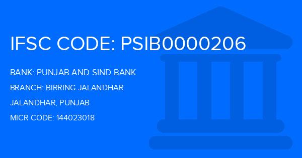Punjab And Sind Bank (PSB) Birring Jalandhar Branch IFSC Code