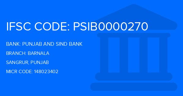 Punjab And Sind Bank (PSB) Barnala Branch IFSC Code