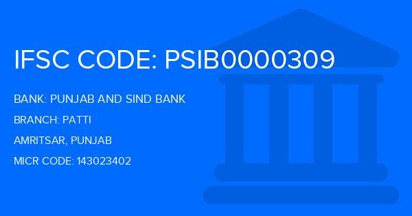 Punjab And Sind Bank (PSB) Patti Branch IFSC Code
