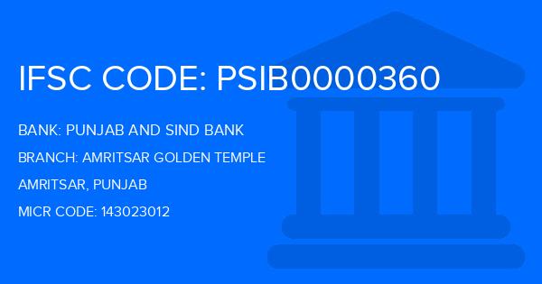 Punjab And Sind Bank (PSB) Amritsar Golden Temple Branch IFSC Code