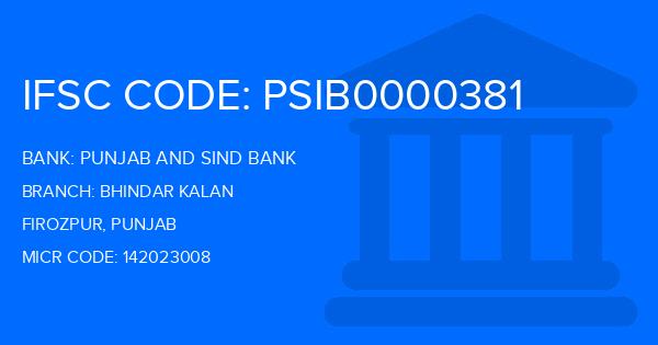Punjab And Sind Bank (PSB) Bhindar Kalan Branch IFSC Code