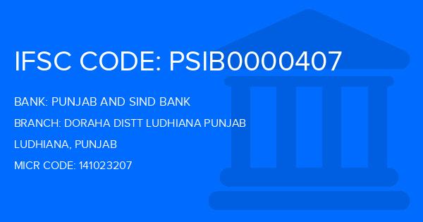 Punjab And Sind Bank (PSB) Doraha Distt Ludhiana Punjab Branch IFSC Code