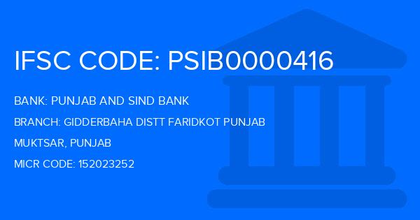 Punjab And Sind Bank (PSB) Gidderbaha Distt Faridkot Punjab Branch IFSC Code