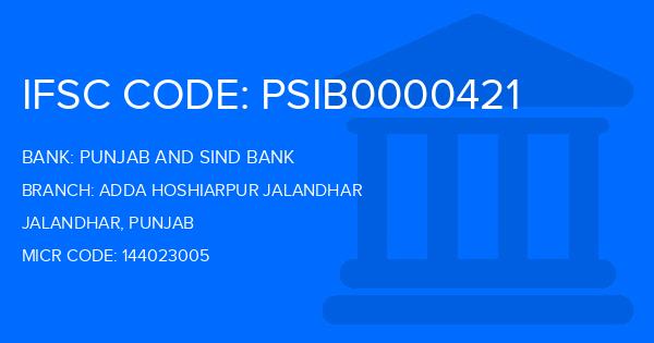 Punjab And Sind Bank (PSB) Adda Hoshiarpur Jalandhar Branch IFSC Code
