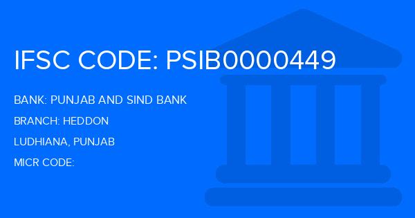 Punjab And Sind Bank (PSB) Heddon Branch IFSC Code