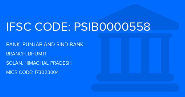 Punjab And Sind Bank (PSB) Bhumti Branch IFSC Code