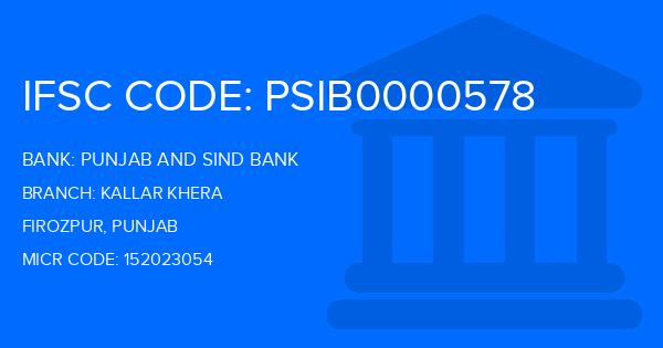Punjab And Sind Bank (PSB) Kallar Khera Branch IFSC Code