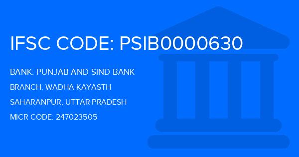 Punjab And Sind Bank (PSB) Wadha Kayasth Branch IFSC Code