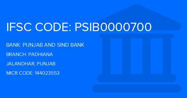 Punjab And Sind Bank (PSB) Padhiana Branch IFSC Code