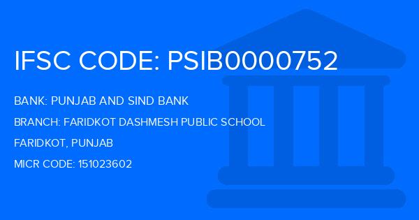 Punjab And Sind Bank (PSB) Faridkot Dashmesh Public School Branch IFSC Code