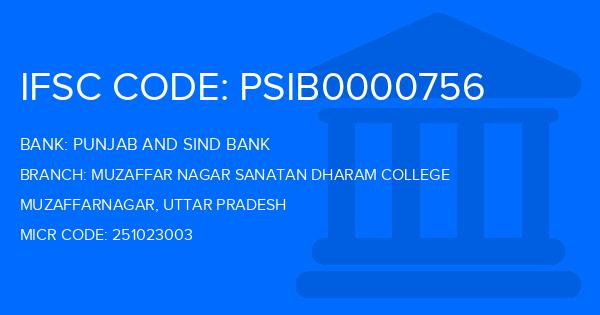 Punjab And Sind Bank (PSB) Muzaffar Nagar Sanatan Dharam College Branch IFSC Code