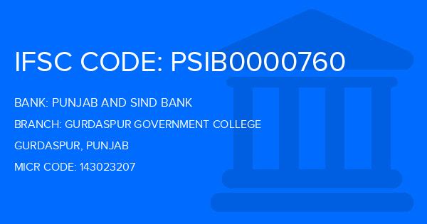 Punjab And Sind Bank (PSB) Gurdaspur Government College Branch IFSC Code