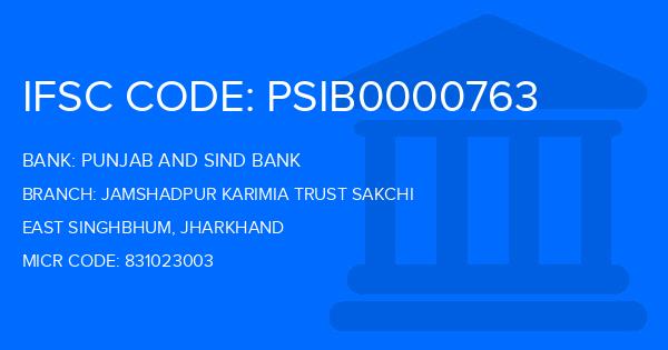 Punjab And Sind Bank (PSB) Jamshadpur Karimia Trust Sakchi Branch IFSC Code