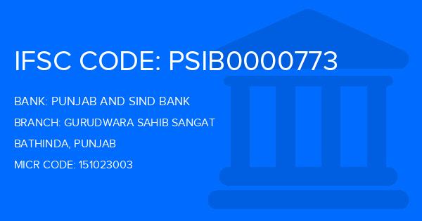 Punjab And Sind Bank (PSB) Gurudwara Sahib Sangat Branch IFSC Code