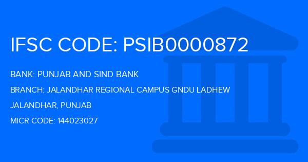 Punjab And Sind Bank (PSB) Jalandhar Regional Campus Gndu Ladhew Branch IFSC Code