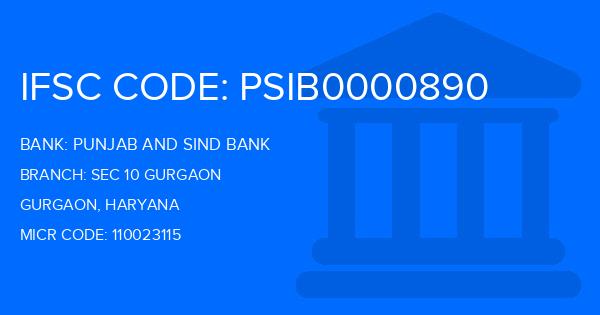 Punjab And Sind Bank (PSB) Sec 10 Gurgaon Branch IFSC Code