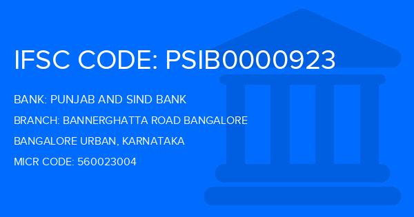 Punjab And Sind Bank (PSB) Bannerghatta Road Bangalore Branch IFSC Code
