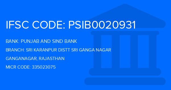 Punjab And Sind Bank (PSB) Sri Karanpur Distt Sri Ganga Nagar Branch IFSC Code