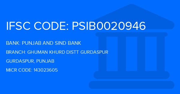 Punjab And Sind Bank (PSB) Ghuman Khurd Distt Gurdaspur Branch IFSC Code