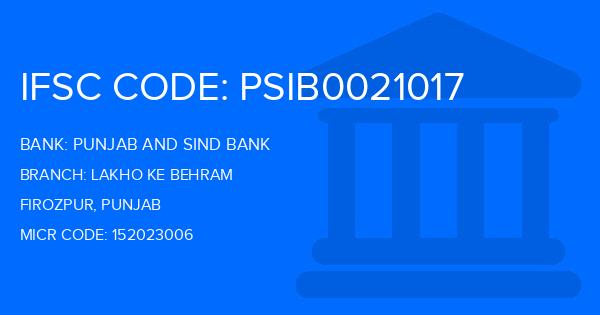 Punjab And Sind Bank (PSB) Lakho Ke Behram Branch IFSC Code