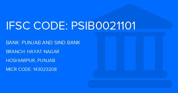 Punjab And Sind Bank (PSB) Hayat Nagar Branch IFSC Code