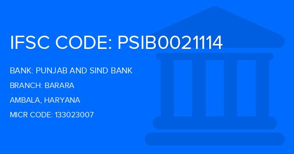 Punjab And Sind Bank (PSB) Barara Branch IFSC Code