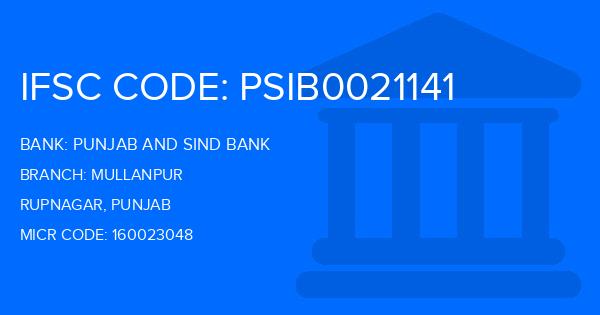 Punjab And Sind Bank (PSB) Mullanpur Branch IFSC Code