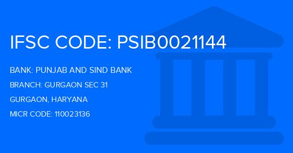 Punjab And Sind Bank (PSB) Gurgaon Sec 31 Branch IFSC Code