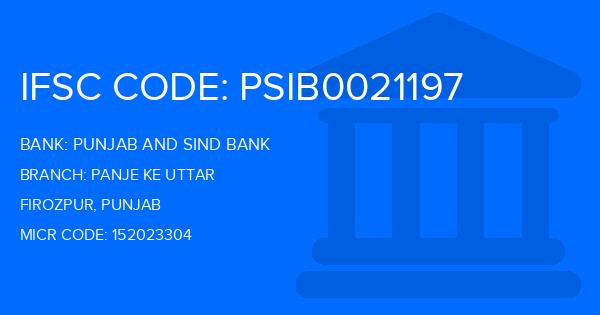 Punjab And Sind Bank (PSB) Panje Ke Uttar Branch IFSC Code