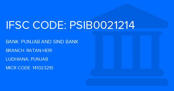 Punjab And Sind Bank (PSB) Ratan Heri Branch IFSC Code