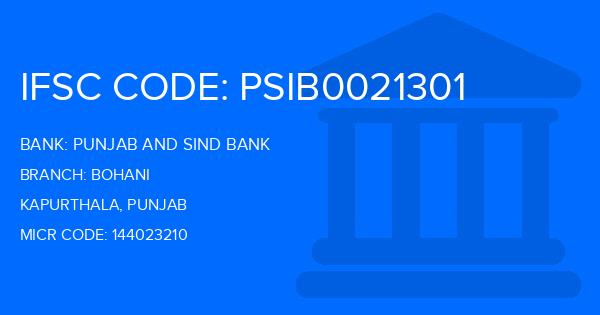 Punjab And Sind Bank (PSB) Bohani Branch IFSC Code