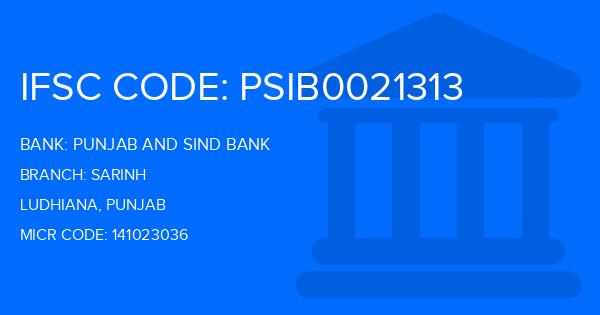 Punjab And Sind Bank (PSB) Sarinh Branch IFSC Code