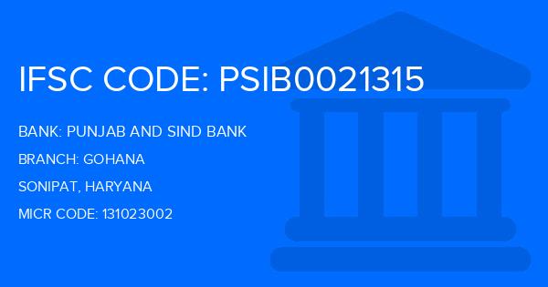 Punjab And Sind Bank (PSB) Gohana Branch IFSC Code