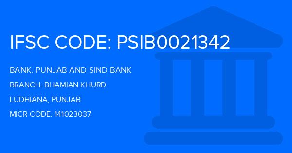 Punjab And Sind Bank (PSB) Bhamian Khurd Branch IFSC Code