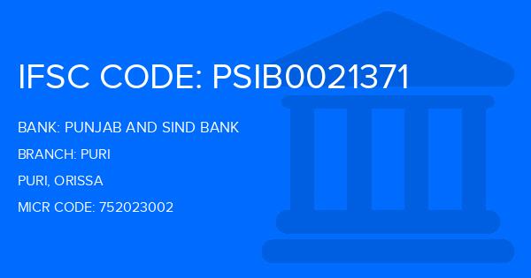 Punjab And Sind Bank (PSB) Puri Branch IFSC Code