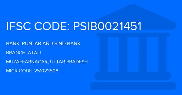 Punjab And Sind Bank (PSB) Atali Branch IFSC Code