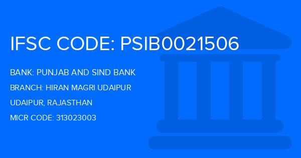 Punjab And Sind Bank (PSB) Hiran Magri Udaipur Branch IFSC Code